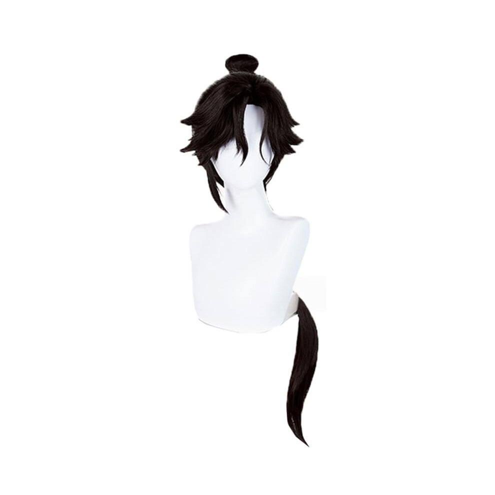 Unisex Black,Brown Cosplay Wig Long Black Brown Ponytail Heat Resistant Synthetic Fiber With Wig Cap For Halloween