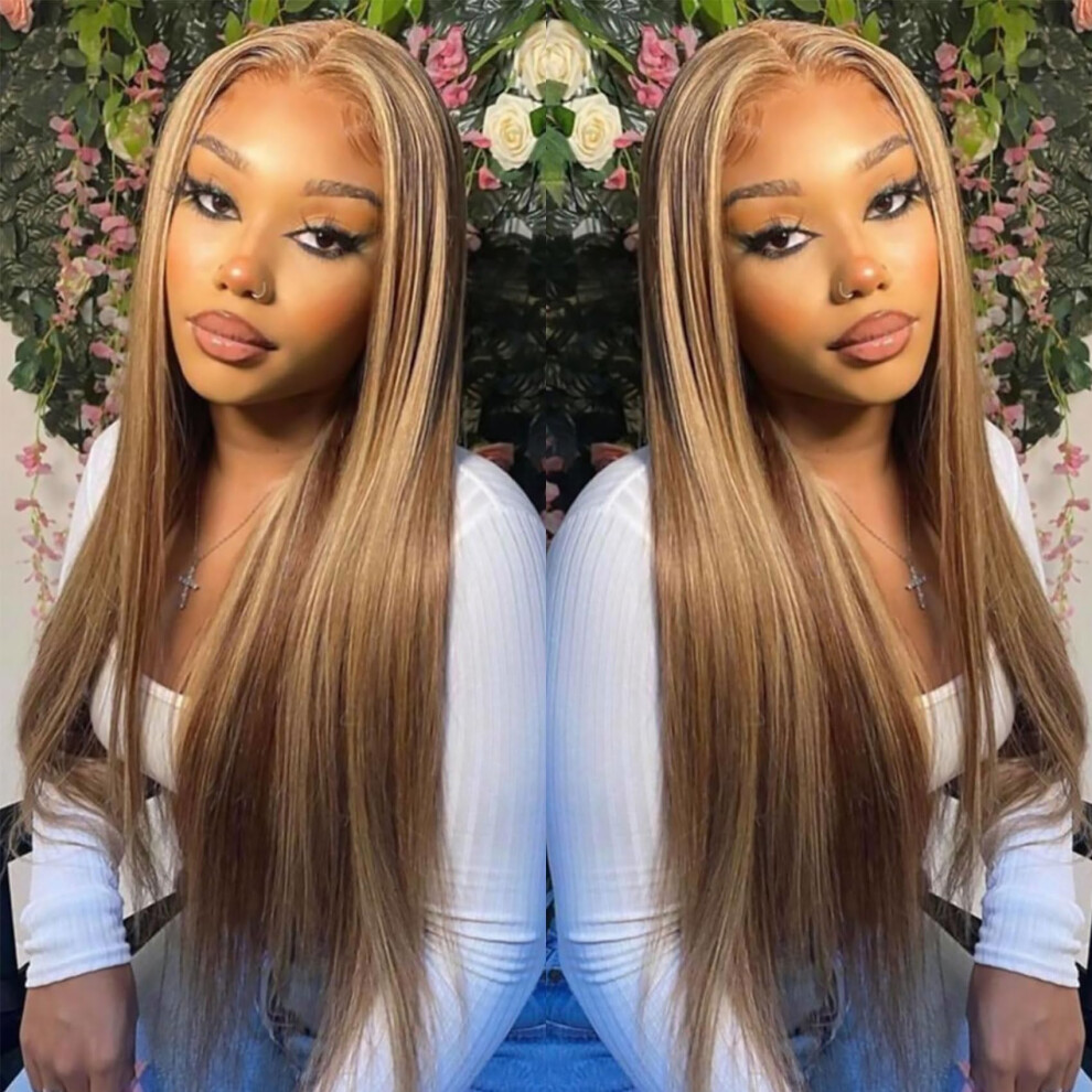 Unisex 30 Inch Ombre Honey Blonde Human Hair Lace Front Wig 13X6 Hd Lace Pre Plucked Glueless 180% Density