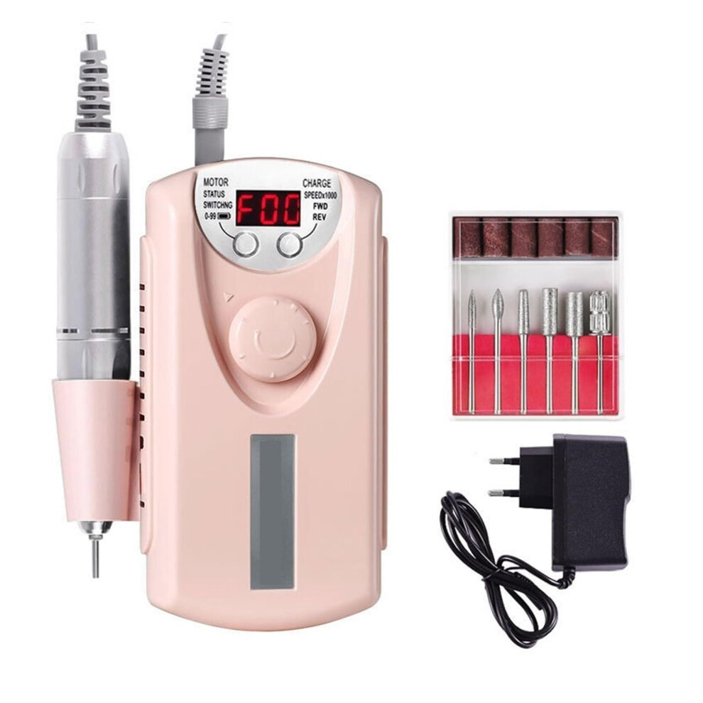 Pink Electric Nail Drill 30000Rpm Professional Rechargeable Cordless Nail File For Acrylic And Gel Nails