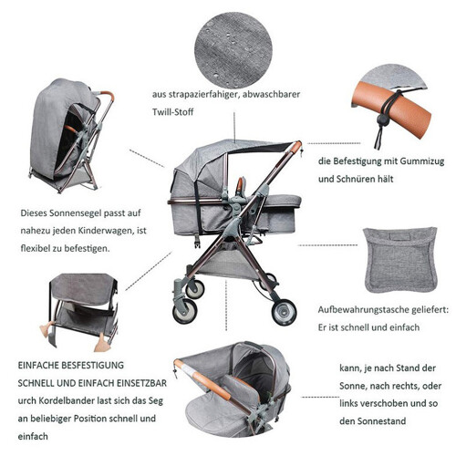 1Stk Kinderwagen Abdeckung Uv Schutz Atmungsaktiv Hellgrau Langlebig 1