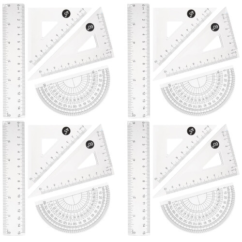 4Ensembles Kit Règle Plastique Transparent Multifonction Pour
