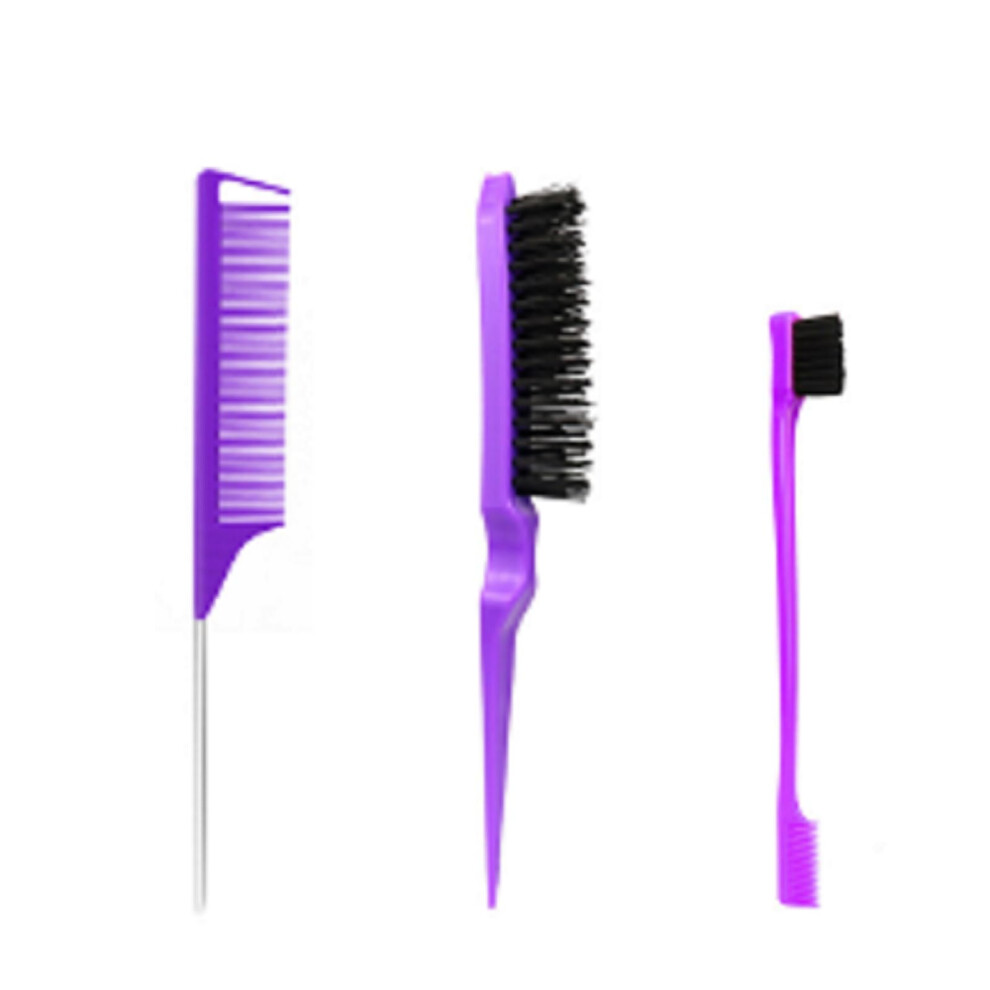 Kids Hair Styling Brush Set With Precision Metal Tail Comb, Firm Bristle Edge Brush, Dualsided Purple