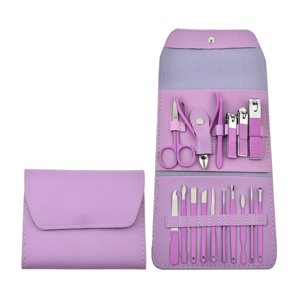 16Piece Nail Clipper Set Stainless Steel Manicure Pedicure Kit with Case Purple