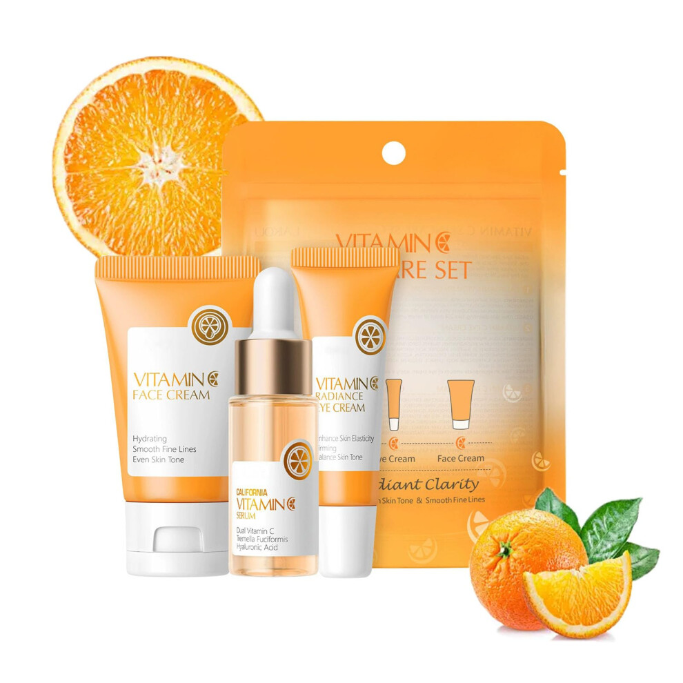 Cream Vitamin C Skincare Set 3Pcs Brightening Serum Eye And Hydrating Face Antiaging