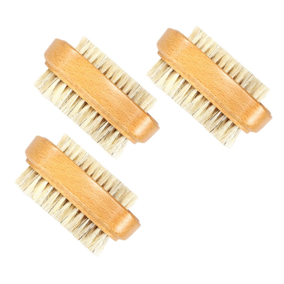 3Pcs Double Sided Nail Brush with Boar Bristles Wooden Handle Fingernail Cleaner for Men Women and Pets