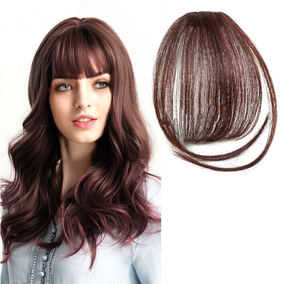 Unisex Brown Clip In Bangs With Temples Dark Fake Fringe Hair Extensions Natural Seamless Blend For Women