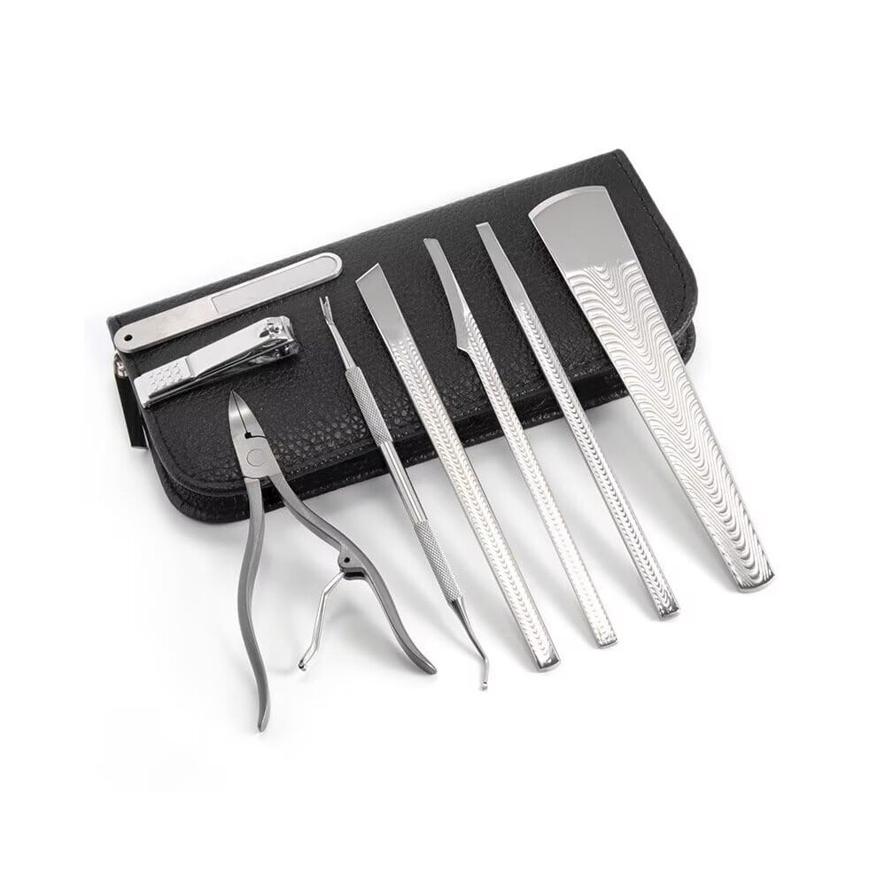 8Pcs Stainless Steel Pedicure Tools Set with Ergonomic Grip and Foot Care Kit Case