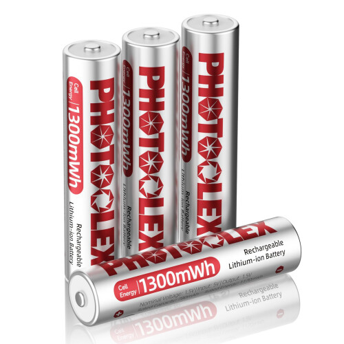PHOTOOLEX AAA Rechargeable Batteries 1300mWh, 4 Co