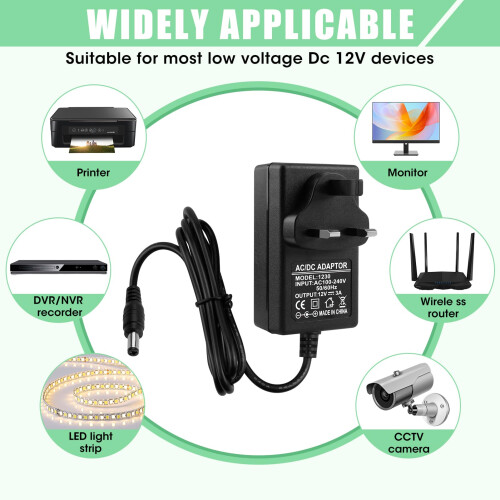 12V 3A 36W Power Supply Cable Adapter, AC 100-240V 2
