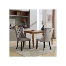 Modern 2-Piece Velvet Dining Chair Set with Button-Tufted Quilting, Solid Wood Legs, Gray