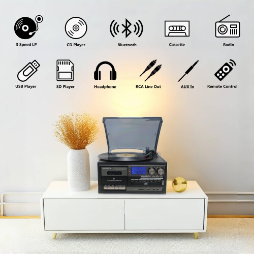 LoopTone Vinyl Record Player 10 in 1 3 Speed Bluet 1