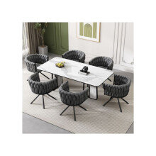 6-Piece Velvet Dining Chair Set, Casual Swivel Chairs with Four Metal Support Legs, Gray