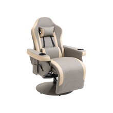 Manual Recliner Armchair PU Leather Lounge Chair w/ Adjustable Leg Rest, 135 Reclining Function, 360 Swivel, Grey