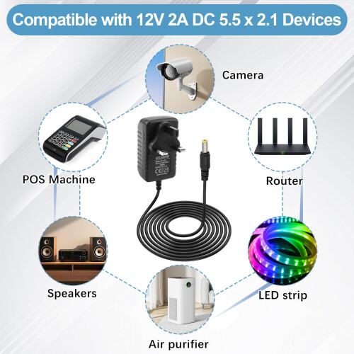12V 2A Power Supply Adapter for LED Strip Lights, 2