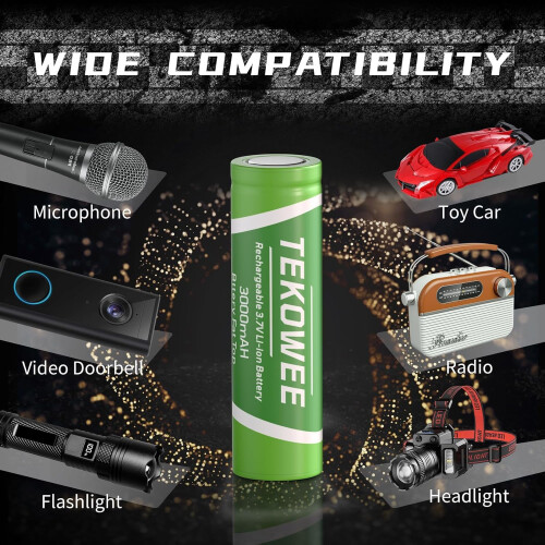 3.7V Rechargeable Battery Flat Top 2 Pack, 3000mAh 2