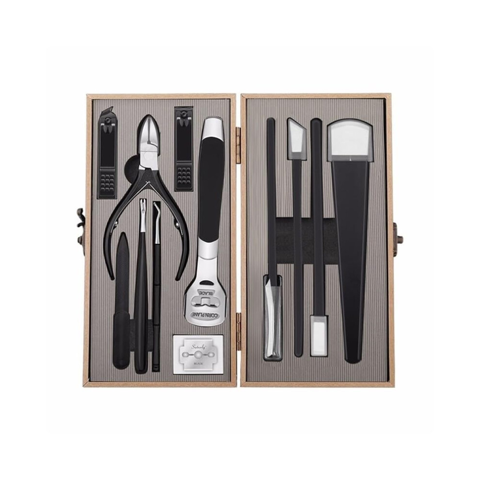 Pedicure Knife Set with Wooden Box, Professional Nail Clippers for Callus and Dead Skin Removal