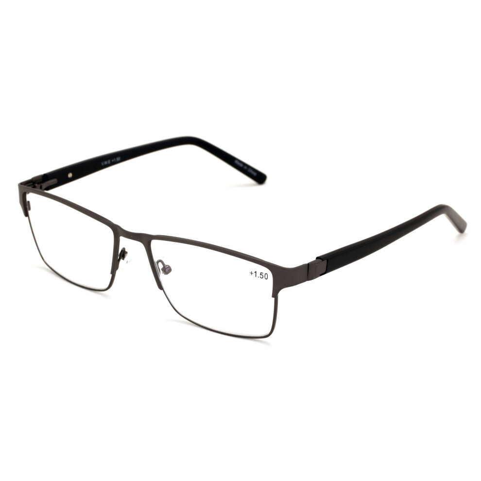 Men Premium Rectangle Metal with Plastic Temple Extra Large Reader - 152mm Wide Frame Reading Glasses