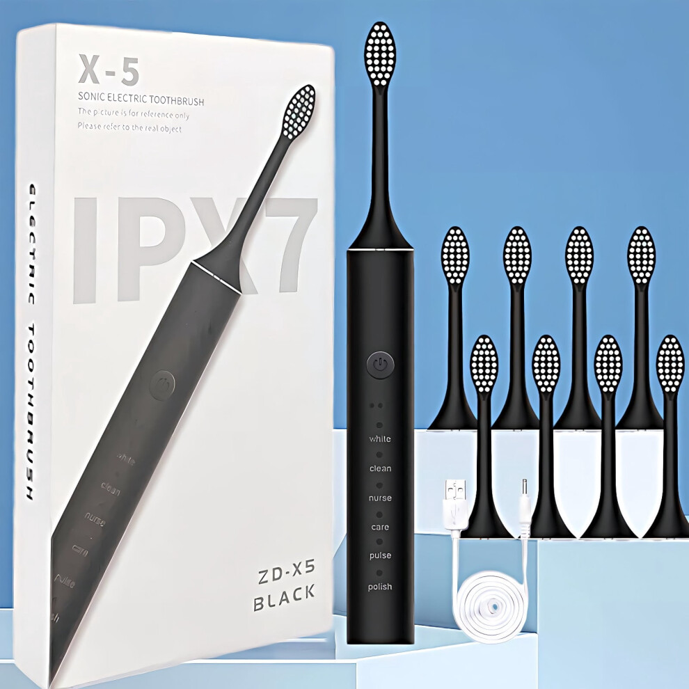 FloHua Electric Toothbrush with 8 Brush Heads, 6-Speed, Smart Timer, IPX7 Waterproof - Compatible with Replacement Heads