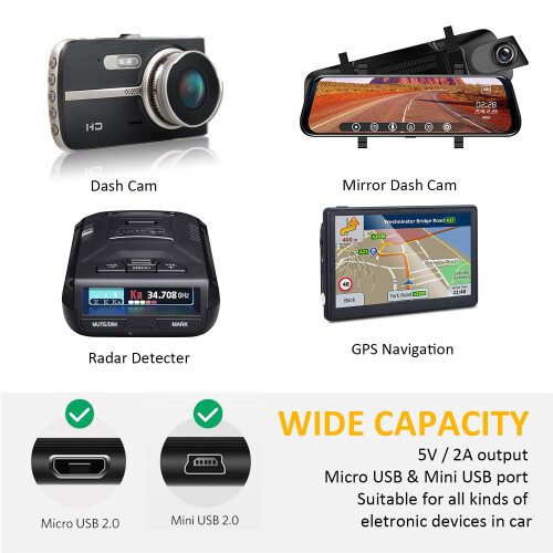 SHISHUO Dash Cam Hardwire Kit - Mini USB and Micro 2