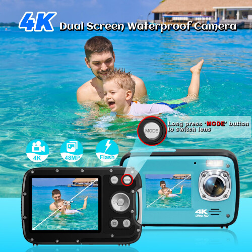 Underwater Camera,4K 48MP 17FT Waterproof Camera f 1