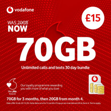 Vodafone 70GB Pay As You Go SIM Card, Unlimited Ca