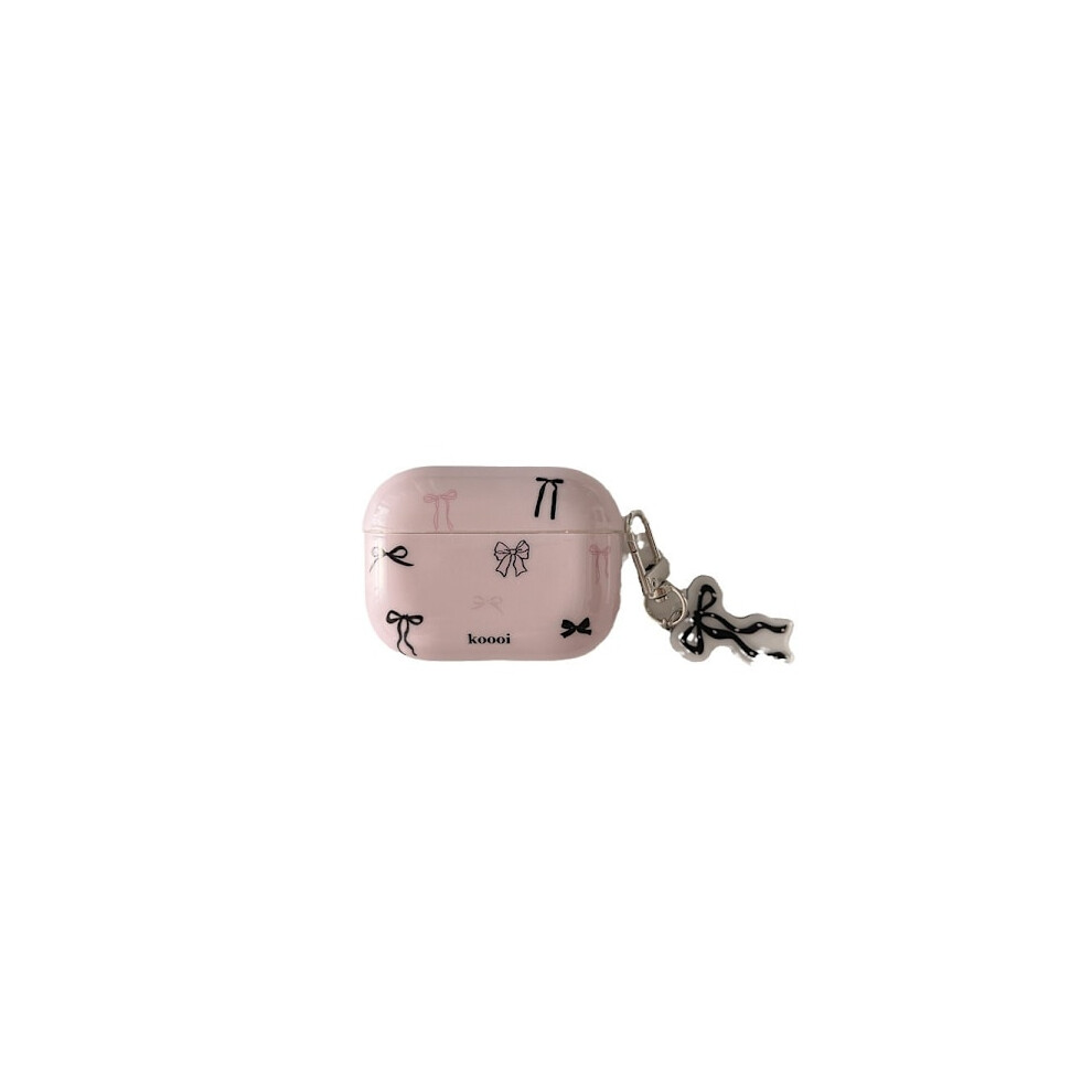 Cute Bow Case With Keychain For Compatible With Airpods 4, Kawaii Retro Chic Design, Bow Aesthetic, Protective Case For Girls Women Pink/Black 9048212085492