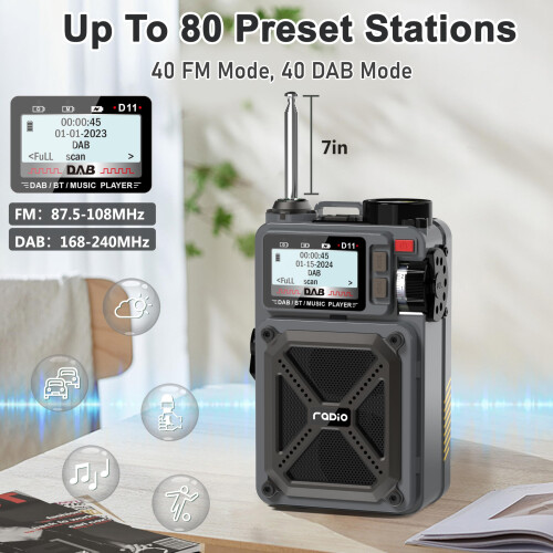 Greadio Portable DAB/DAB+/FM Solar Radio with Blue 2
