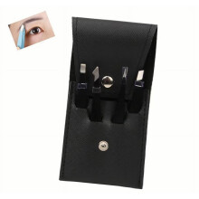 Set di 4 pinzette in acciaio inossidabile per donna - Pinzette di precisione per sopracciglia, peli del viso e rimozione di schegge - Nero