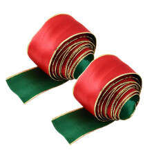 Panglică decorativă de Crăciun, 2 buc, pachet, panglică de mătase pentru decorațiuni de Crăciun, 3,8 cm, 15 g (verde și roșu)
