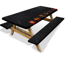 Tacar Éadach Boird Feistithe Imeall Leaisteach Lucky Halloween 3 phíosa, Comhoiriúnach le Táblaí 72x28 Orlach, le haghaidh Picnicí Lasmuigh,