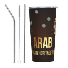 Mese del patrimonio arabo-americano, tazza termica da viaggio in acciaio inossidabile da 20 once con cannuccia, set da tre pezzi.