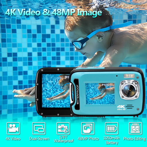 Underwater Camera 17FT 4K 48MP Waterproof Camera f 2