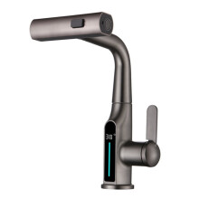 Digitale Temperaturanzeige, Wasserfall-Waschtischarmatur, Hebe- und Abwärtsbrause, Warm- und Kaltwasser-Spültischmischer, Waschhahn-C