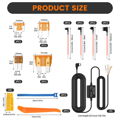 Dash Cam Hardwire Kit 12-24V, Type C USB Dashcam H 1