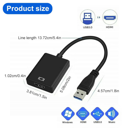 USB to HDMI Adapter, Type 3.0 to HD Cable Converte 1