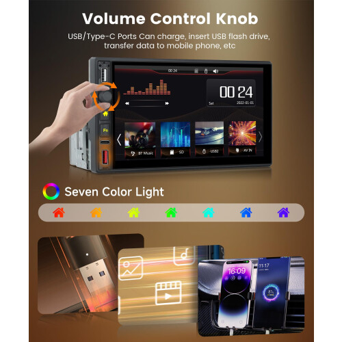 Single Din Car Stereo with Wireless Carplay Androi 2