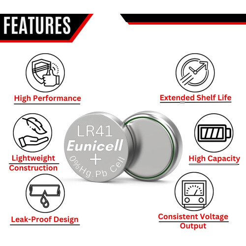 Eunicell - 5 LR41/AG3 1.5v Alkaline Coin Battery/B 2