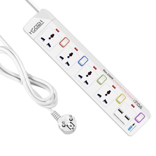 Mscien 4 Way Extension lead with 2 USB, 4 Independ