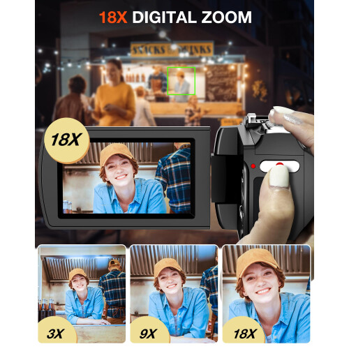 ZIMOCE Video Camera 4K Camcorder 48MP, 18X Digital 2