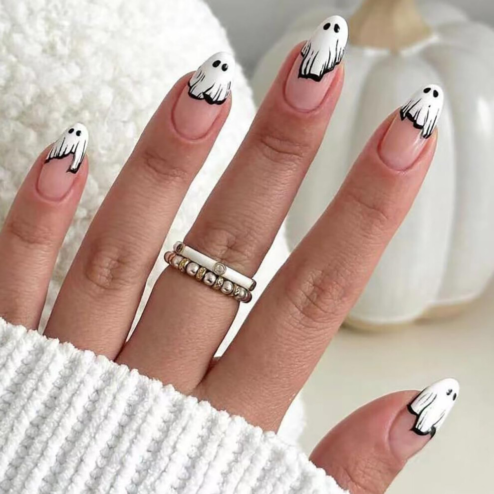 Halloween Press On Nails Almond Shape Glossy Fake Nails 24 Pack Durable Gel Finish for Women