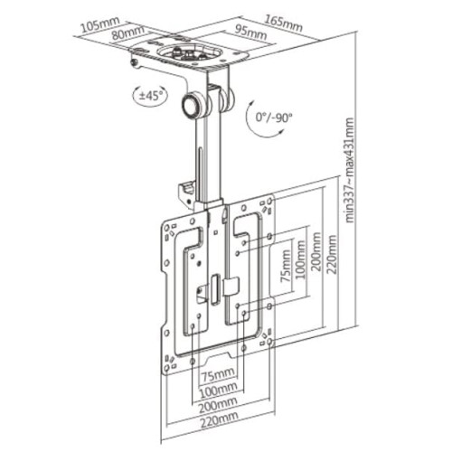 Beetronic 19 to 43" TV Ceiling Mount Bracket Fold 2