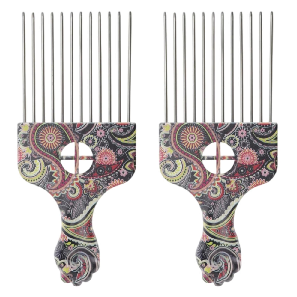 Unisex 2 Pack Stainless Steel Afro Pick Comb With Ergonomic Fist Grip For Curly Hair Detangling