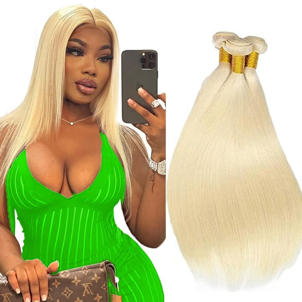 Unisex 613 Blonde Human Hair Bundles 22 24 26 Inch Peruvian Virgin Straight Hair Extensions 8A Grade