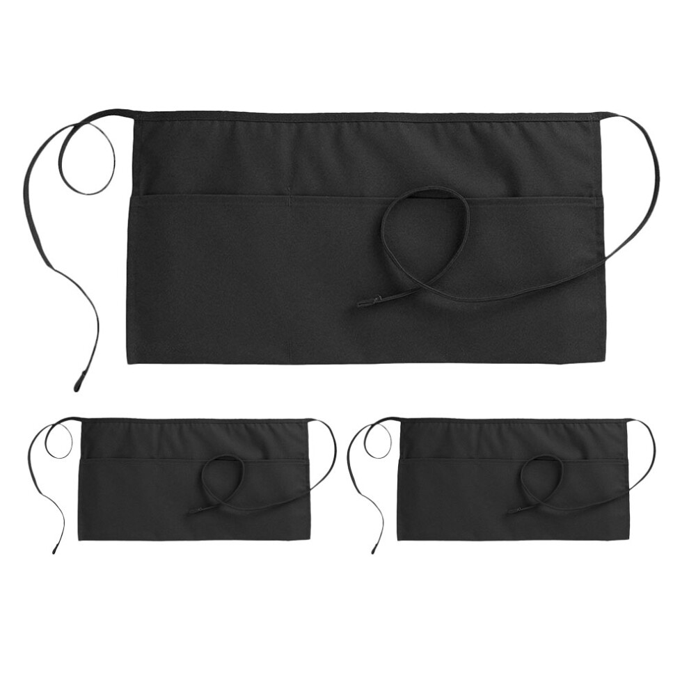 3Pcs Multifunctional Dining Apron Bistro Apron Waitress Bib Half Waist Bartender Waist With Clasp Server Half Black Polyester Cotton 3621955907380