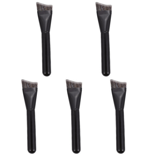 5 Pcs Bright Black Wooden Handle Makeup Brush Set For Foundation 2