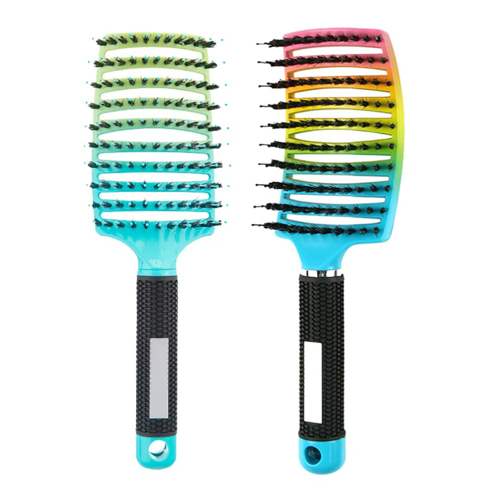 Detangling Brush for Wet and Dry Hair with Boar Bristles and Nylon Pins, Fast Drying, 2pcs Rainbow