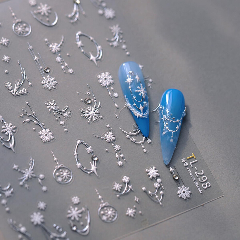 Christmas Nail Art Stickers 5D Embossed Snowflake Design Winter Self Adhesive Nail Decals