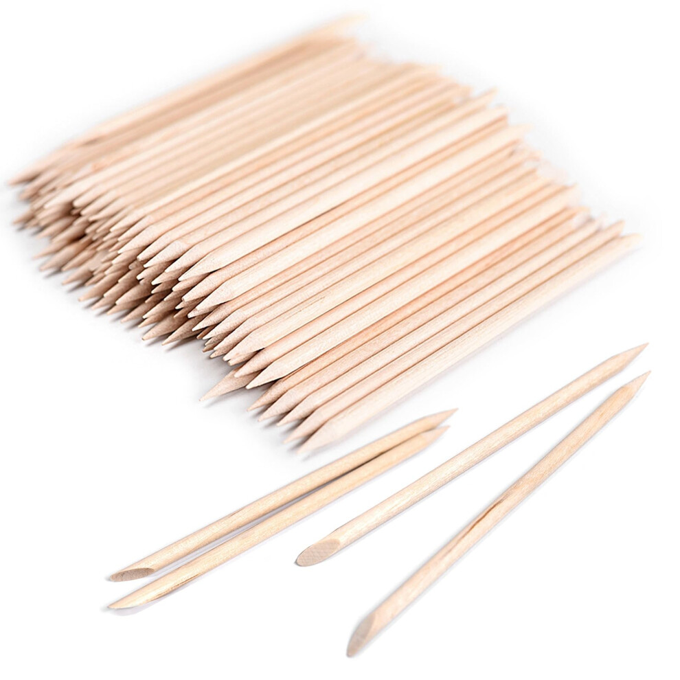 Orange 200Pcs Wood Nail Sticks Double Ended Cuticle Pusher For Manicure Pedicure Salon