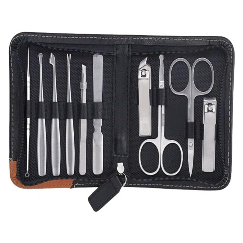 Manicure Pedicure Set Stainless Steel Nail Clipper Kit with Case for Travel, 10 Piece