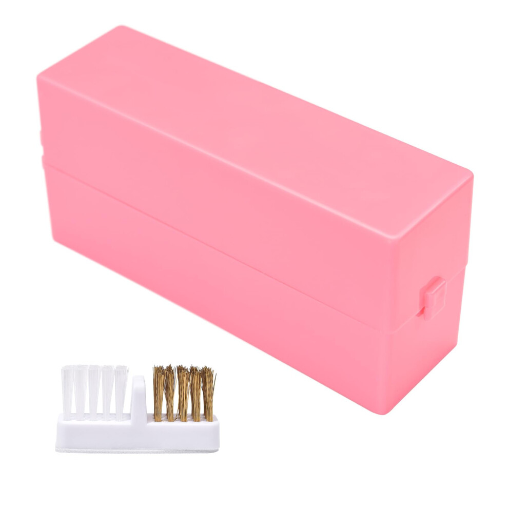 Pink 30Hole Nail Drill Bit Holder Organizer With Dustproof Cover And Dual Brush Cleaner